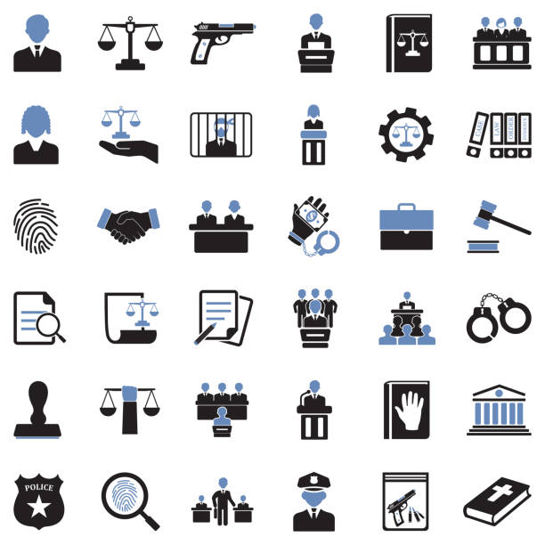 ilustraciones, imágenes clip art, dibujos animados e iconos de stock de iconos de la ley. diseño plano de dos tonos. ilustración vectorial. - twotone