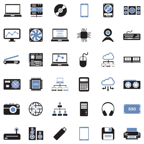 it-symbole. zwei-ton-flach-design. vektor-illustration. - netzteil computerteil stock-grafiken, -clipart, -cartoons und -symbole