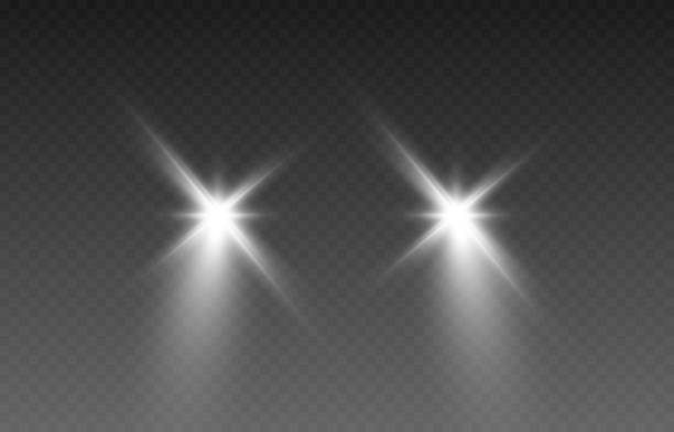 ilustrações, clipart, desenhos animados e ícones de luz vetorial dos faróis png. luz dos faróis de um carro em um fundo isolado e transparente. faróis redondos, luz branca png. iluminação da estrada. png. - headlight