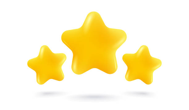 stockillustraties, clipart, cartoons en iconen met vector icons of three yellow stars glossy colors. achievements for games or customer rating feedback of website. - succes