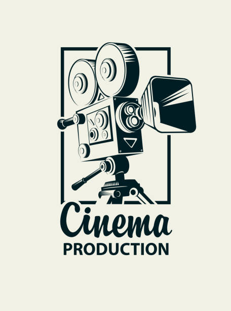 banner for Cinema production with old movie camera vector art illustration