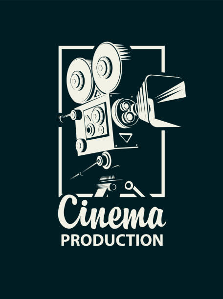 ilustrações de stock, clip art, desenhos animados e ícones de banner for cinema production with old movie camera - camera engraving old retro revival