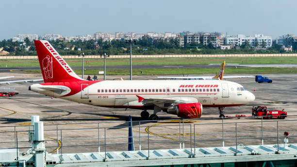 Kolkata, India - 05 Feb, 2022 - Air India Airbus is getting ready before takeoff