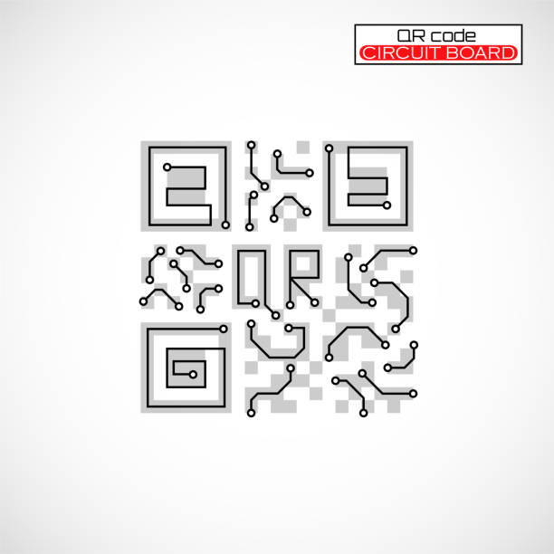 kod qr z logo płytki drukowanej. kod technologii, identyfikacja kodów kreskowych - coding qr code two dimensional shape bar code stock illustrations