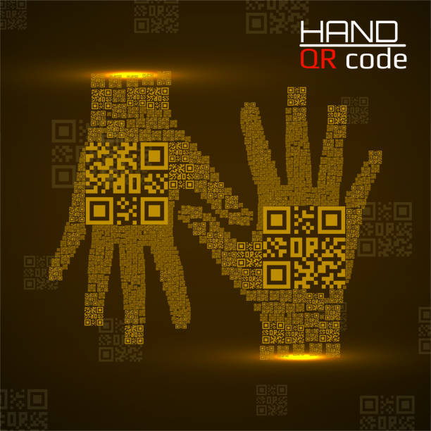 qr 코드 핸드. 실루엣 인간의 손 와 qr - qr code coding technology luminosity stock illustrations