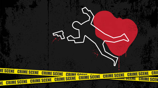 Murder scene vector Criminal investigation murder scene theme vector illustration. All design elements are on different layers and labeled. gun violence stock illustrations
