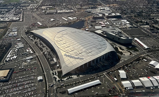 An aerial view of the SoFi Stadium in Los Angeles that is going to host the  the Super Bowl LVI in February 13th 2022