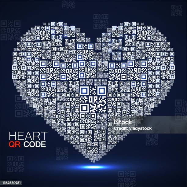 Creative Coding Heart Qr Code Heart Silhouette Heart With Qr Code Technology Concept向量圖形及更多QR ...