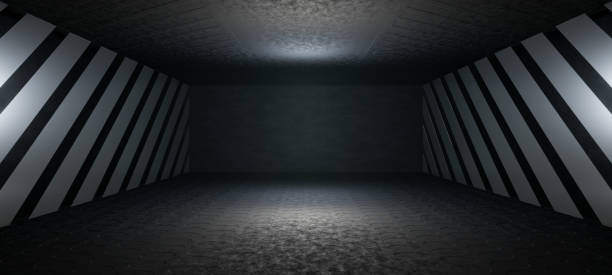istock Abstract empty, modern concrete room with sidelit wall industrial interior background 3D Illustration 1369351792