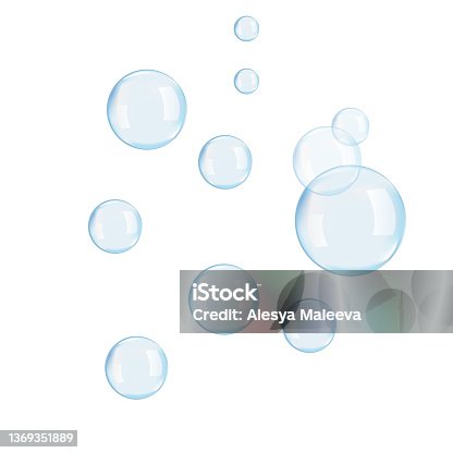 istock Transparent water realistic glass bubbles. Bubbles JPG. Vector JPG. 1369351889