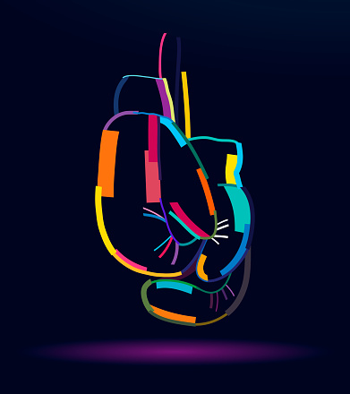 Abstract boxing gloves from multicolored paints. Colored drawing. Vector illustration of paints