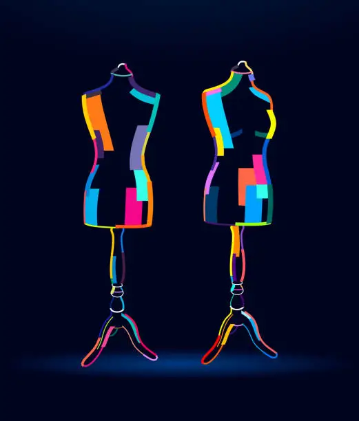 Vector illustration of Abstract vintage female mannequin, mannequin for sewing and tailoring dresses