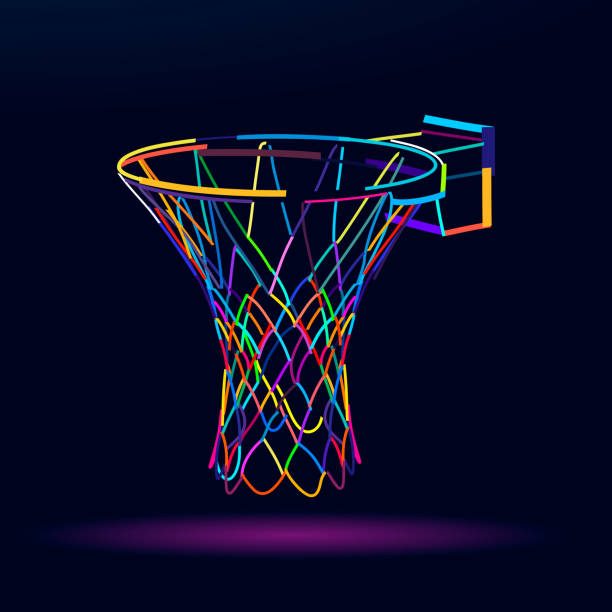 illustrazioni stock, clip art, cartoni animati e icone di tendenza di canestro da basket astratto, cesto da basket da vernici multicolori - basketball slam dunk basketball hoop sport