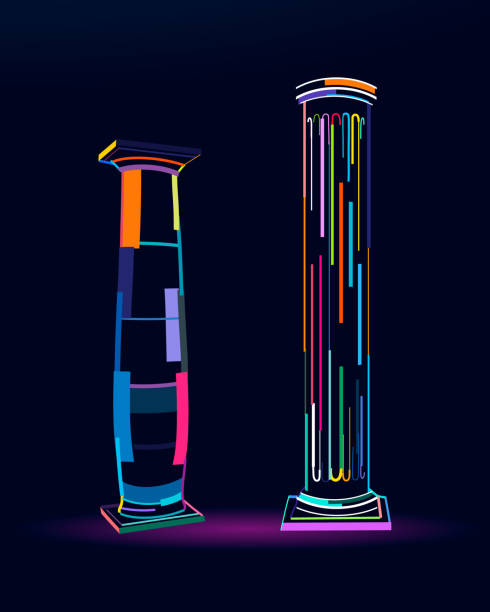 多色の絵の具から抽象的なアンティークの柱。色付きの描画 - column pedestal greek culture three dimensional shape点のイラスト素材／クリップアート素材／マンガ素材／アイコン素材