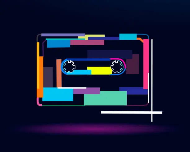 Vector illustration of Abstract tape recorder cassette from multicolored paints. Colored drawing