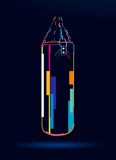 Vector illustration of Abstract punching bag for training from multicolored paints. Colored drawing