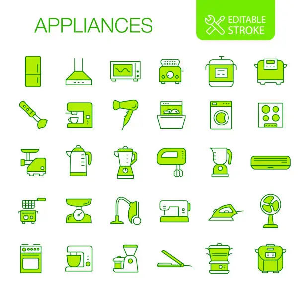 Vector illustration of Appliances Icons Set, Editable Stroke