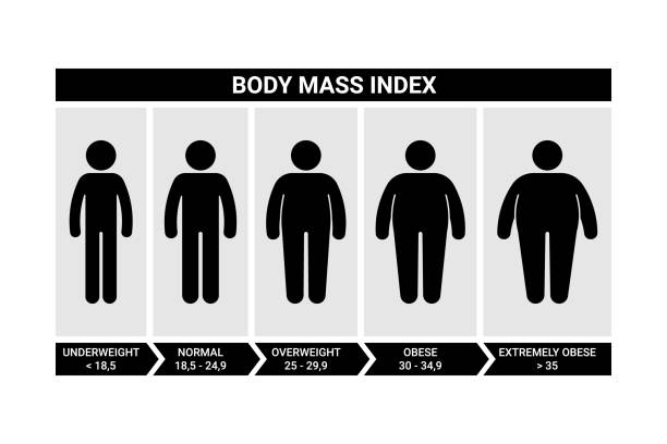 strichmännchen mann body mass index vektor illustration set. männliche bmi infografik diagramm symbol silhouette piktogramm auf weißem hintergrund - people equipment healthcare and medicine slim stock-grafiken, -clipart, -cartoons und -symbole