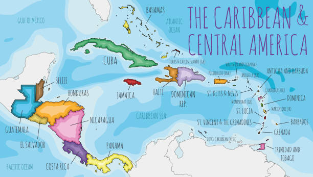 Political Caribbean and Central America Map vector illustration with different colors for each country. Editable and clearly labeled layers. Political Caribbean and Central America Map vector illustration with different colors for each country. Editable and clearly labeled layers. greater antilles stock illustrations