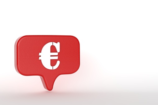 White euro mark on red speech bubble