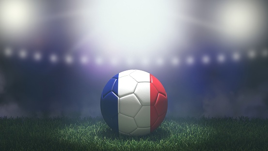 Swiss flag on a soccer ball over soccer field. Easy to crop for all your social media and design need.
