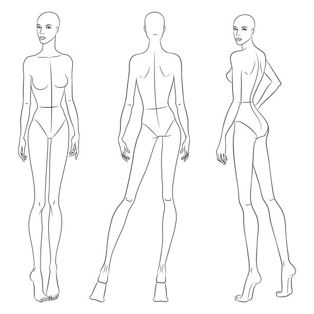 шаблоны женского тела - side view walking swimwear fashion model stock illustrations