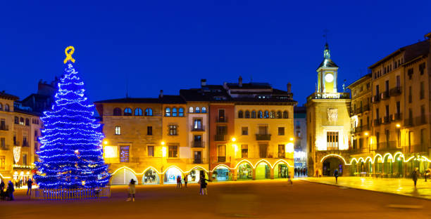 istock Spanish city Vic in evening during christmas time 1369367788