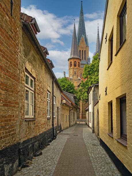 Old town of Schleswig with Schleswig Cathedral made of brick, Schleswig-Holstein, Germany stock photo