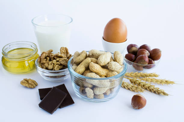 istock Close-up on food allergens on the white background 1369372697