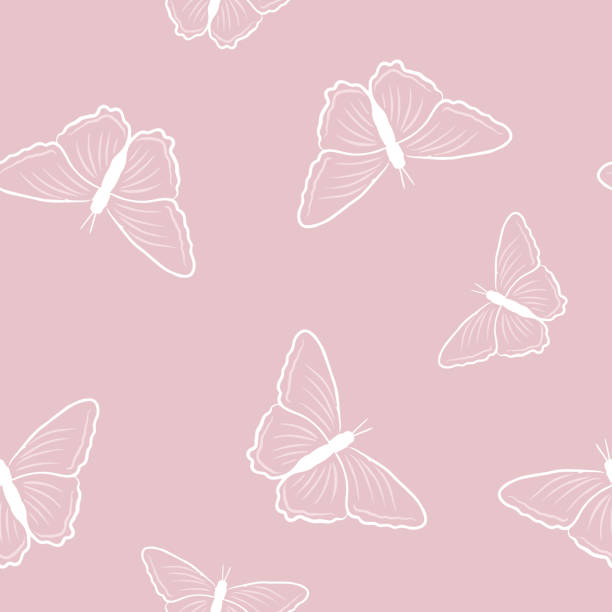 ilustraciones, imágenes clip art, dibujos animados e iconos de stock de patrón de mariposa sin costuras en estilo garabato. ilustración vectorial de mariposas para tu diseño. - butterfly backgrounds seamless pattern