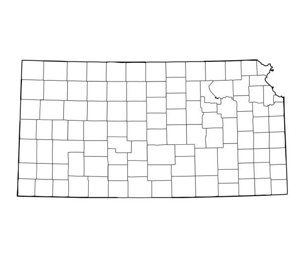 캔자스 - 카운티와 개요지도 - kansas map cartography county stock illustrations