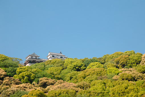 Ehime, Shikoku, Japan - April 22, 2019 : Matsuyama Castle on mountain