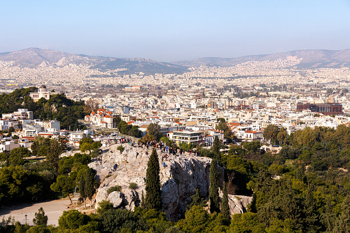 Areopagus and city panorama as viewed from the Acropolis. Athens, Greece