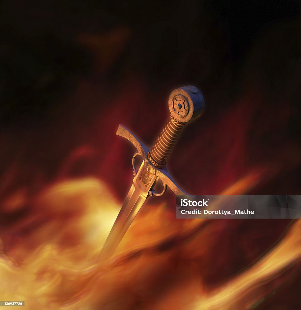 3 D Ilustración de una espada medieval de fuego - Foto de stock de Espada libre de derechos