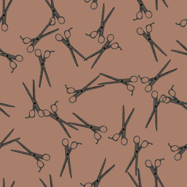 Scissors seamless pattern. Retro salon background. Scissors seamless pattern. Retro salon background . Repeated texture in doodle style for fabric, wrapping paper, wallpaper, tissue. Vector illustration. scissors cutting wrapping paper stock illustrations