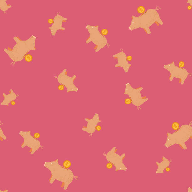 istock Piggy bank seamless pattern. Funny financial toy background. 1369377538
