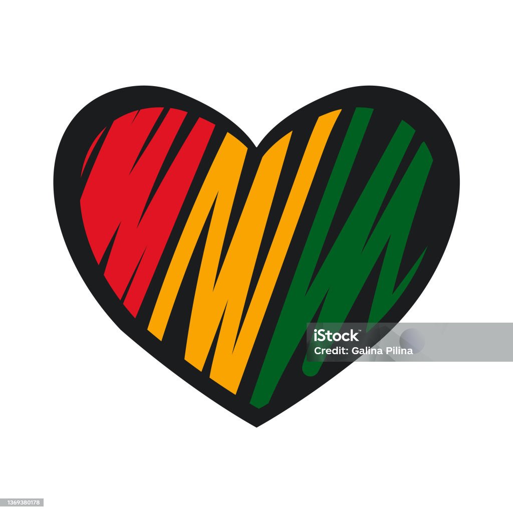 Сердце Дудла нарисовано в цветах флага Африки. - Векторная графика Black History Month роялти-фри