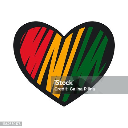 istock Doodle heart drawn in colors of Africa flag. 1369380178