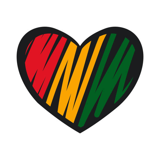 doodle heart drawn in colors of africa flag. - black history month 幅插畫檔、美工圖案、卡通及圖標