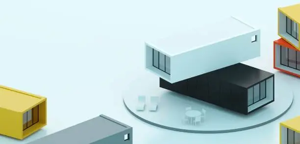 3d illustration. Conceptual background banner. Container houses. Modular architecture