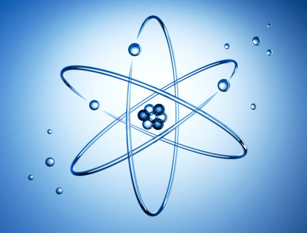 Atom nucleus with electrons Atom nucleus with electrons on blue background - 3D illustration electron stock pictures, royalty-free photos & images