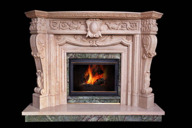 istock Classic marble fireplace made of beige marble. 1369387538