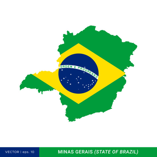 karte von minas gerais - bundesstaat brasilien mit brasilien flagge vektor stock illustration design-vorlage. - minas gerais state flag brazilian flag brazil stock-grafiken, -clipart, -cartoons und -symbole