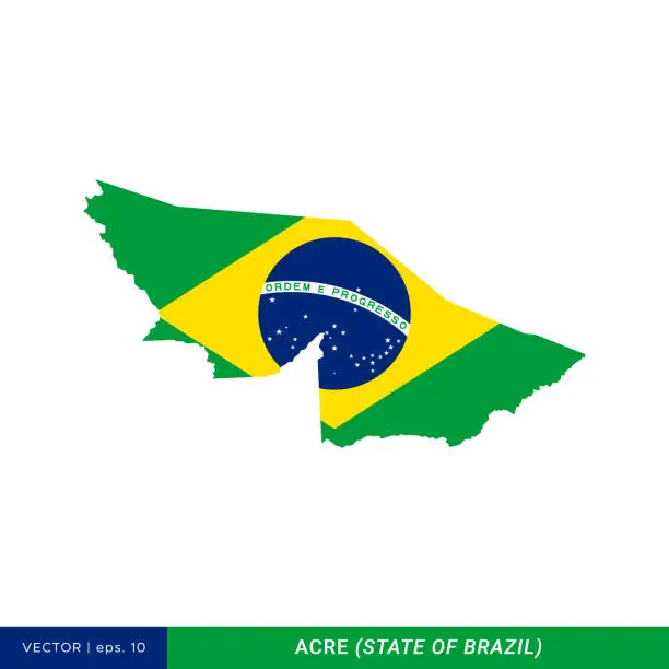 Vector illustration of Map of Acre - State of Brazil with Brazil flag vector stock illustration design template.