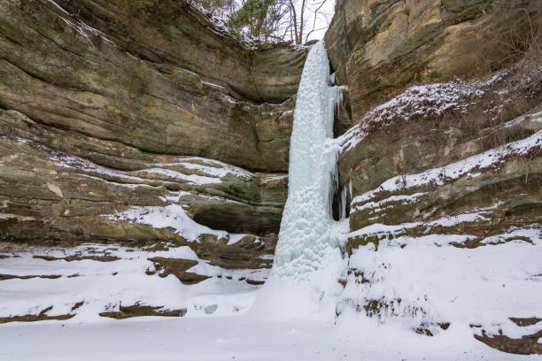 Frozen Wildcat canyon The frozen waterfall in Wildcat Canyon on a brisk winter morning.  Starved Rock state park, Illinois, USA. icefall stock pictures, royalty-free photos & images