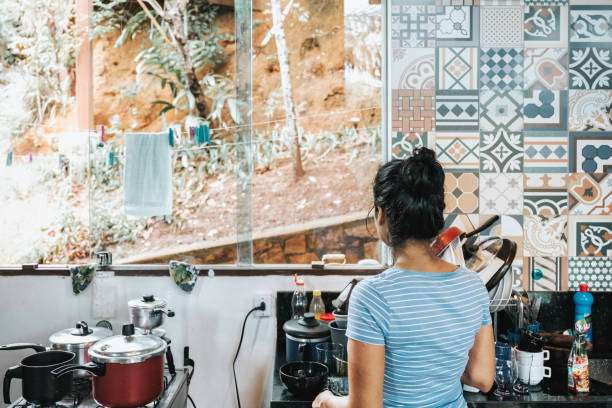 istock rear view on woman cooking at kitchen window 1369389326