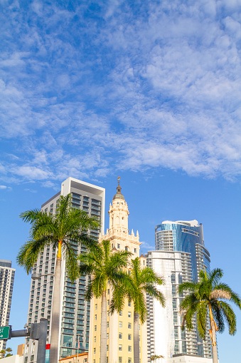 General landscape view at early morning of Freedom Tower and skyline in Miami Downtown, Miami, Florida, USA.\n\nThe Freedom Tower is a building in Miami, Florida, designed by Schultze and Weaver. It is currently used as a contemporary art museum and a central office to different disciplines in the arts associated with Miami Dade College. It is located at 600 Biscayne Boulevard on the Wolfson Campus of Miami Dade College.