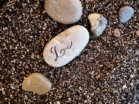 Single Word, Stone - Object, Rock - Object, Pebble, Symbol, Hope - Concept, Love - Emotion, Beach, Beauty