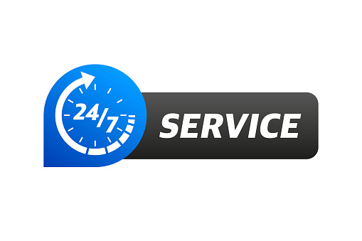 24 hour support in abstract style on white background. Customer service. Online support call center. Flat vector