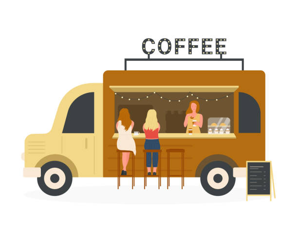 istock Street coffee truck with clients at bar counter 1369394318